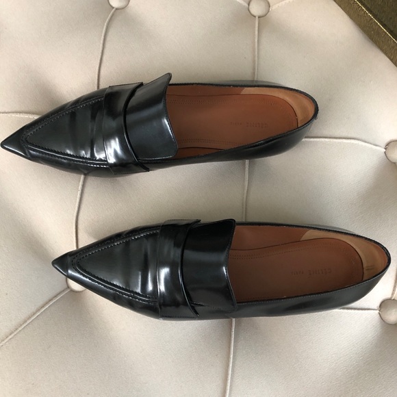 SOLD Celine Fall 2014 Pointed Toe Black Patent Loafer Flats 37.5 Old Celine Logo - Picture 5 of 12